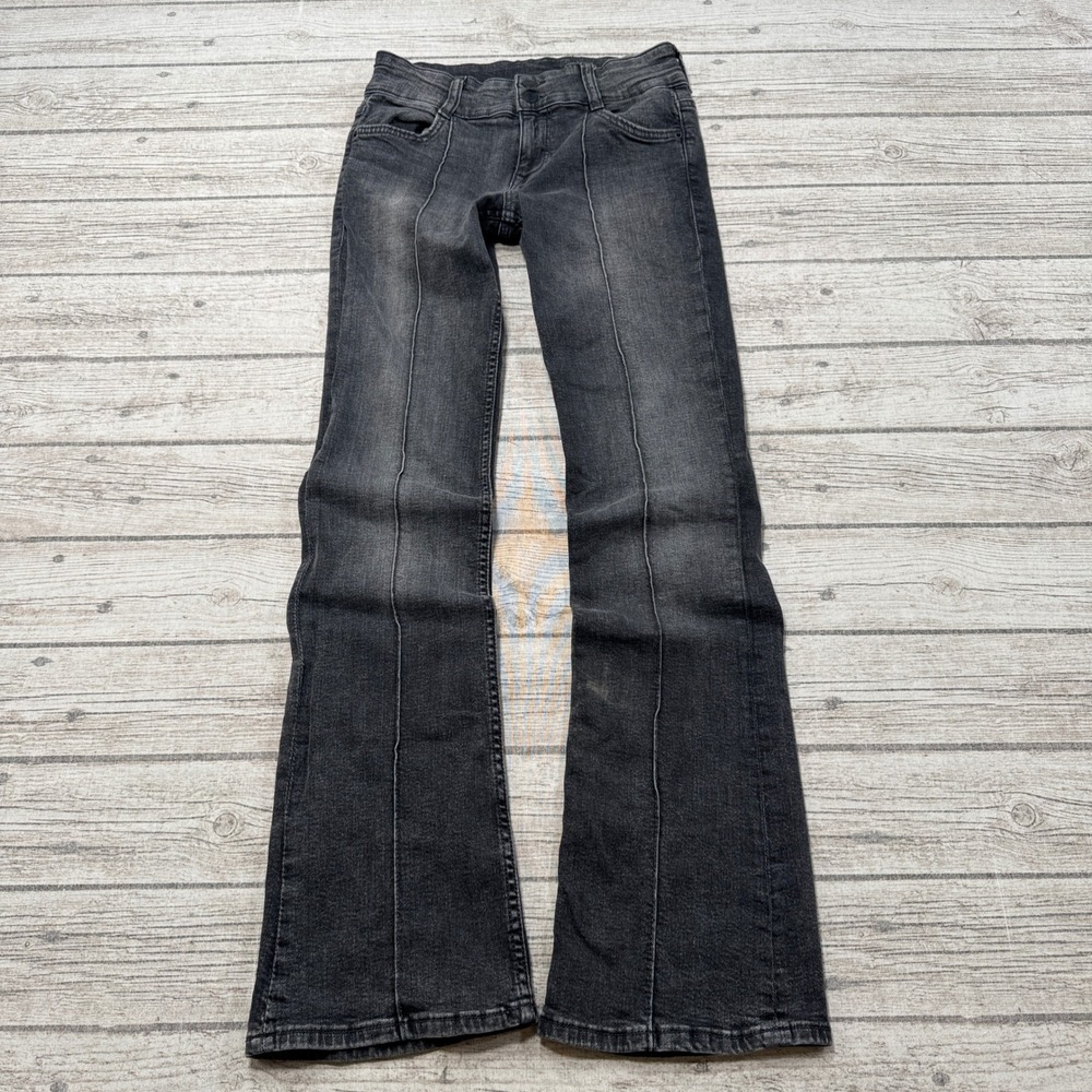 Bershka Jeans Women's 27 Black Denim Charcoal Wash Bootcut High Rise Slim Fit